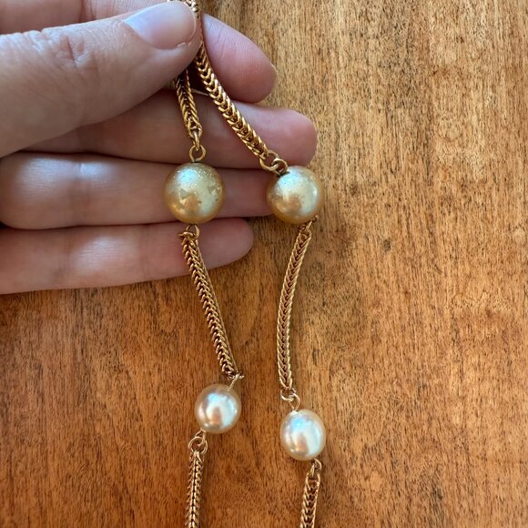 Costume Pearl & Gold Long Chain Necklace - Picture 6 of 6
